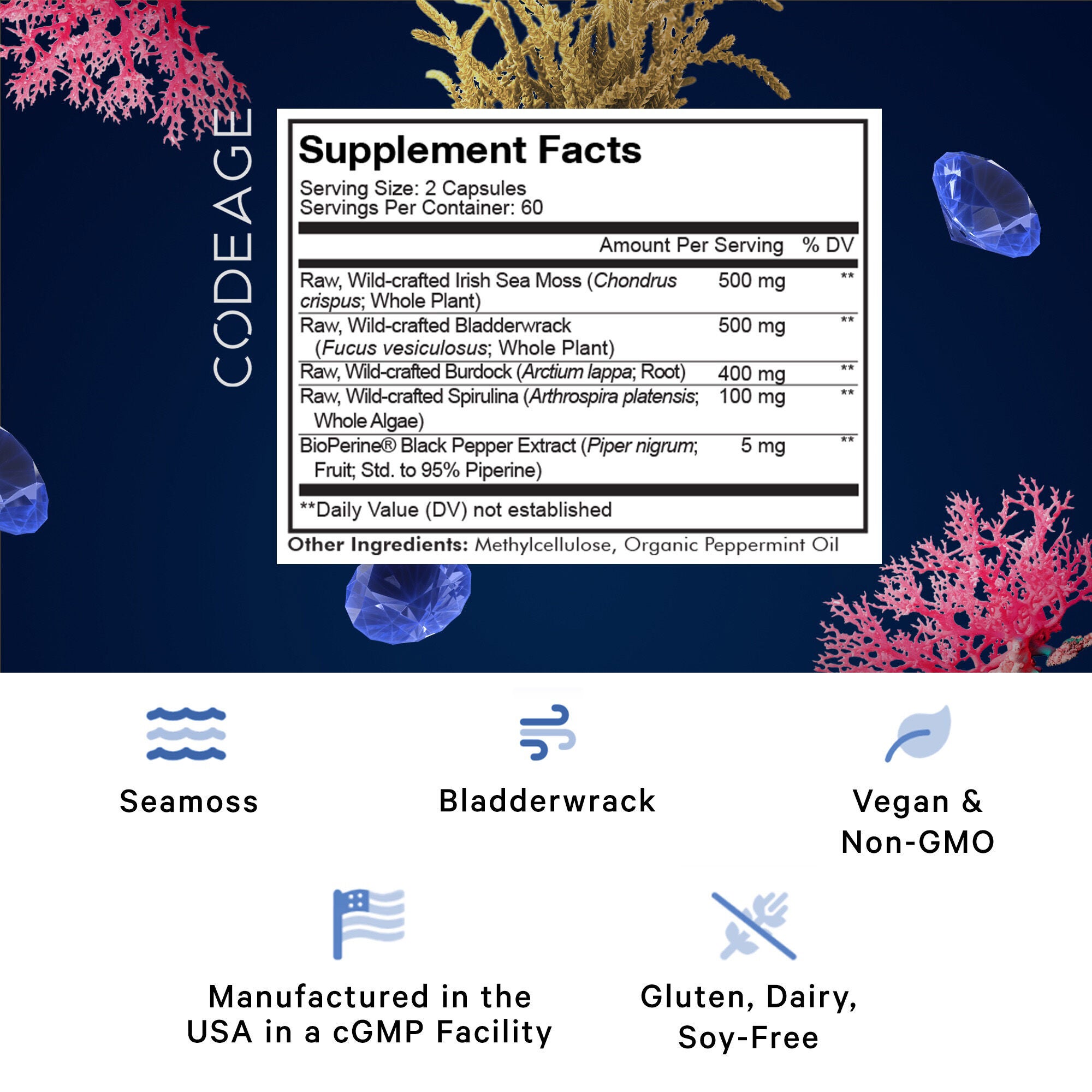 Wildcrafted Sea Moss - 120 Capsules (60 Servings)